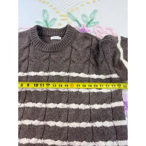 LC Lauren Conrad Brown Cream Striped Cable Knit Sweater‎ XXL Pullover Crew Neck thumbnail 4