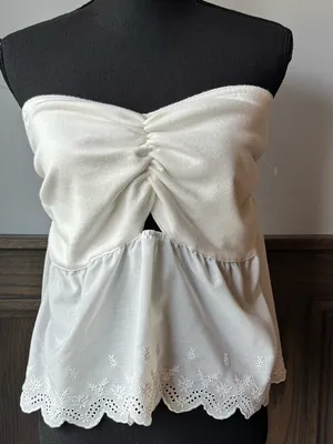 White Strapless Ruched Eyelet Peplum Top Size XXL thumbnail 1