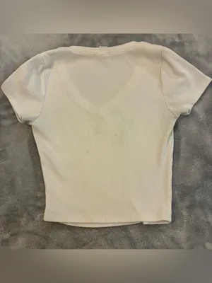 Bozzolo Women’s Ribbed V-Neck Short Sleeve Top - White Size Medium thumbnail 5