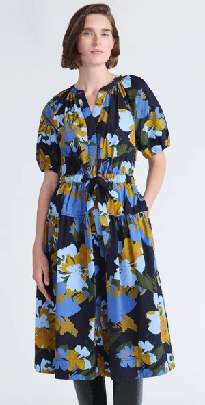 Free Assembly flora midi dress cotton short puff sleeve pockets adjustable tie thumbnail 1