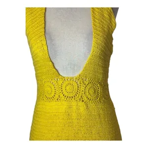 NBD Dress Women Medium Yellow Brandy Open Knit Crochet Halter Neck Midi Retro‎ thumbnail 8