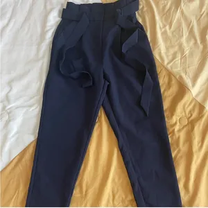 Navy Blue Paperbag Waist Straight Leg Pants trousers thumbnail 2