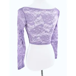 SheIn Women’s Lavender Purple Lace Bustier Corset Top Long Sleeve Floral Sheer XS thumbnail 2