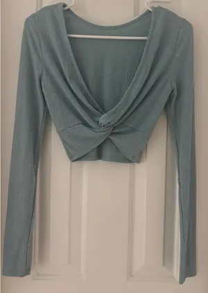 Aeropostale Teal Green Ribbed Cropped Long Sleeve thumbnail 1