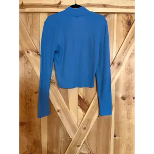 American Eagle Blue Mock Neck Turtleneck Crop Top Women XL Layer Fitted Ribbed thumbnail 2