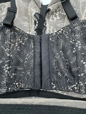 Victoria's Secret Very Sexy Unlined Plunge High Neck Bra Black Floral Lace 38DD thumbnail 5