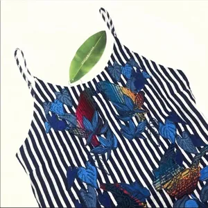 FARM Rio Striped Mini Dress Embroidered Birds Toucan Linen Cover Up Resortwear thumbnail 2