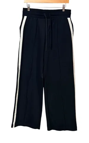 M&S Collection Womens Black Wide Leg Side Stripe Trousers Regular Size 8 US thumbnail 1