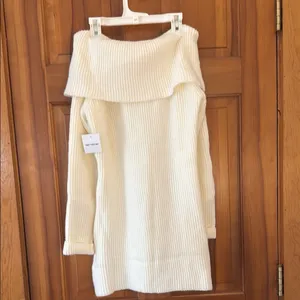 White Sweater Dress Off the Shoulder thumbnail 3