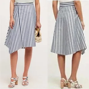 Maeve Anthropologie Pinstripe Midi Skirt Asymmetrical Belted Sz 4 thumbnail 2