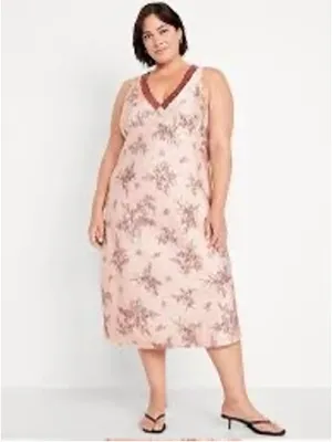 Old Navy Floral Satin Chemise Slip Dress, Women's Size XL, Pink/Brown thumbnail 3