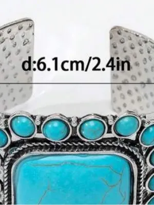 Turquoise Stone Cluster Cuff Bracelet - Women Jewelry Bracelet thumbnail 5