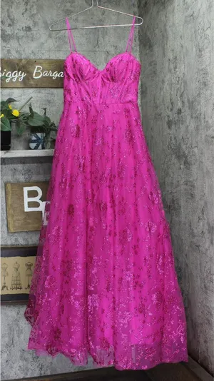 B Darlin Floral Glitter Sweetheart Sleeveless Gown Dress Fuschia Pink 7/8 thumbnail 1