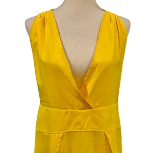 Chicme Butter Yellow Plunge Neck Maxi Dress Beach Cover Up Front Slits, Size L thumbnail 4
