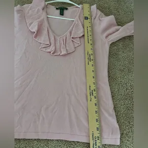 Lauren Ralph Lauren Pink Ruffle Collar Blouse Top Size Medium Preppy Workwear thumbnail 9