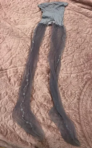 Sheer Gray Patterned Tights LG/XL thumbnail 1