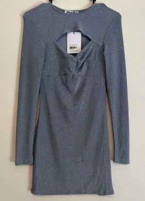 NWT Princess Polly us 6 Absynth Long Sleeve Mini Dress Blue Metallic Long Sleeve thumbnail 1