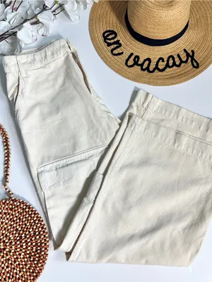 Zara Blogger Favorite Ecru Wide Leg Cargo Jeans Pants Size M thumbnail 5