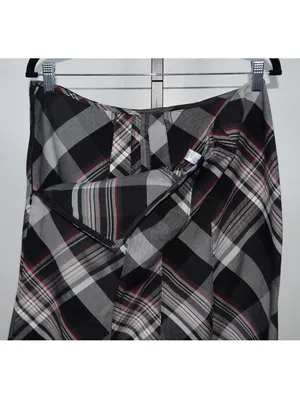 Nine West Plaid Skirt Women's Size 8 Black Grey Red A-Line Bias Cut Midi Skirt thumbnail 3