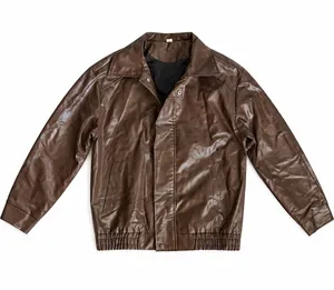 Brown Faux Leather Bomber Jacket Women’s Medium thumbnail 1