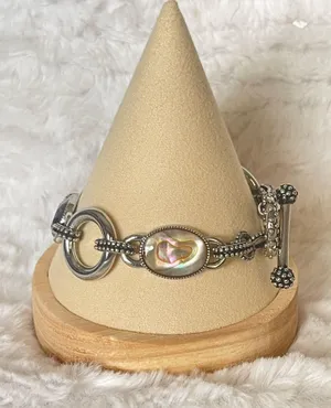 Signed Lia Sophia Toggle Bracelet – Abalone & Purple 7.5” thumbnail 3