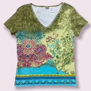Y2K sequined mandala v neck tee Green Size M thumbnail 1