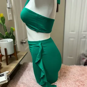 Green Halter Two Piece Set XS | Bandeau Top & Ruffle Skirt Matching Set thumbnail 2