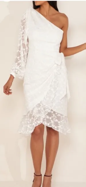 Keepsake The Label White Lace One Shoulder Ruffle Dress XS Retrospect Wedding‎ thumbnail 1