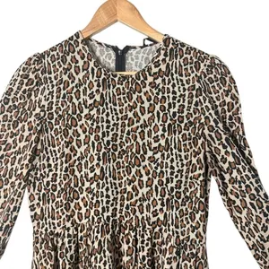 ZARA Leopard Print Babydoll Mini Dress Size S Skater Brown Animal Print Indie thumbnail 6