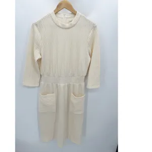 Roolee‎ Women Cream Textured Knit Midi Dress Long Sleeve Patch Pocket Medium thumbnail 9