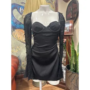 Oh Polly Black Mini Dress Long Sleeve Embellished US 0 UK 4 thumbnail 2