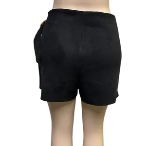 Zara Black Faux Suede Shorts Skort Tortoiseshell Buckle Side Zip Womens Medium thumbnail 2