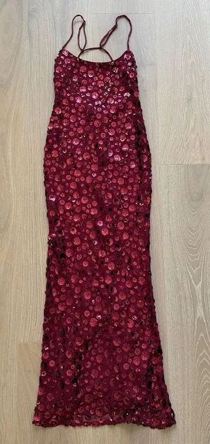 Showpo Backless Maxi Dress Sequins Blaze Size US4 Red thumbnail 1