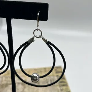 Double Leather Corded Dangling Earrings w/ Silver-Tone Bead Choice of Closure thumbnail 13