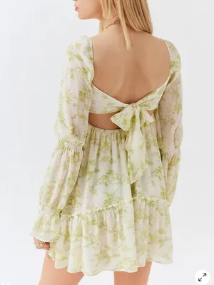 Urban Outfitters Lanette Fairy Print Green Floral Babydoll Mini Dress Medium thumbnail 4