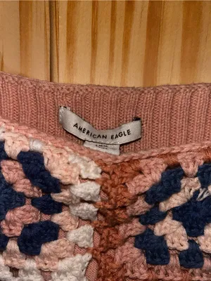American Eagle Outfitters Crochet Square Tank - Navy, Cream & Brown thumbnail 2