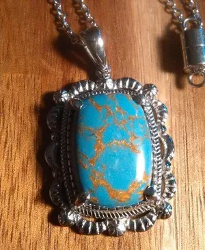 Mojave Blue Turquoise Stainless Steel Pendant Necklace thumbnail 1