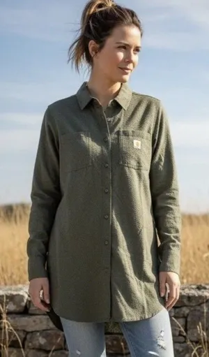Carhartt Rugged Flex Relaxed Fit Long Sleeve Button Up Shirt Women's L Green NWT thumbnail 1