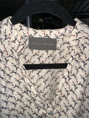Anthropologie Cream Patterned Long-Sleeve Blouse- Sundays in Brooklyn thumbnail 4