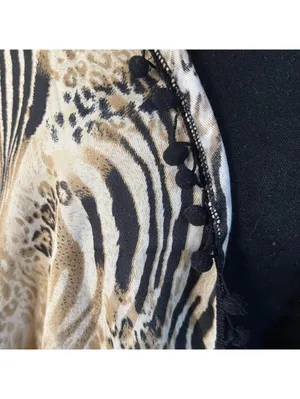 American Vintage Vintage Y2K Print Zebra Leopard Pom Pom Shawl Wrap Kimono Cover Up One Size 🤎 thumbnail 2