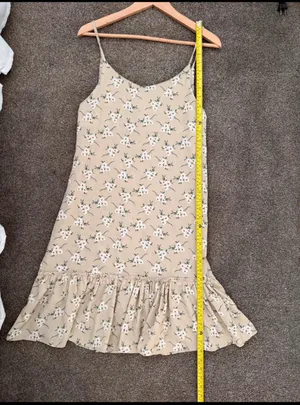 Beige Floral Slip Dress with Ruffle Hem thumbnail 2