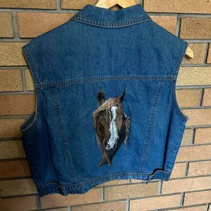 Vintage Rhythm Blue Denim Vest With Painted Horse Design Y2K Western Size Medium thumbnail 2