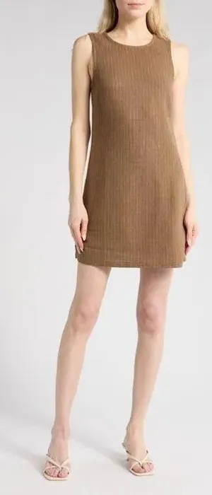 WeWoreWhat Brown Linen Blend A-Line Mini Dress thumbnail 1
