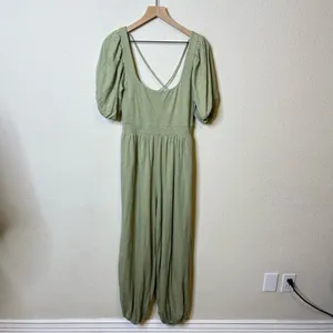 Free People Knit Jumpsuit Romper Onesie Green Aloe Wash Womens‎ Size L thumbnail 3