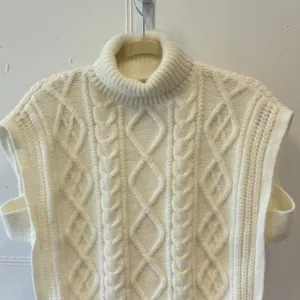 Cider Cable Knit Turtleneck Sweater Vest Ivory White Tie Side Cropped‎ Medium thumbnail 3