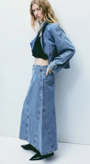 NWT H&M Denim Maxi Skirt in Light Denim Blue | Size 6 US thumbnail 1