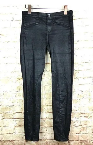 Madewell Jeans Womens 26 Black Skinny Ankle Leather Coated Biker Moto Zip Pocket thumbnail 1