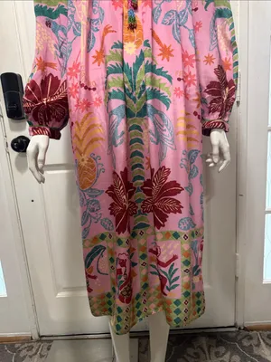 Fruits Queen Scarf Midi Dress Floral Bohemian Long Sleeve Size Medium thumbnail 7