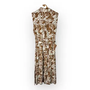 Melloday Womens size Medium Linen Blend Safari Tropical Belted Midi Dress thumbnail 2