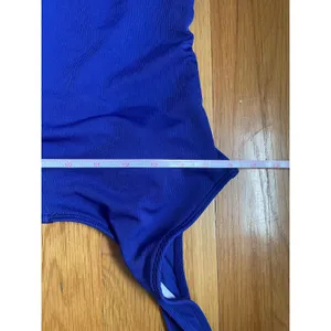 Blue Ribbed Low Back One Piece Swim Suit Bathing Suit‎ EUC Thong Minimalist Med thumbnail 4